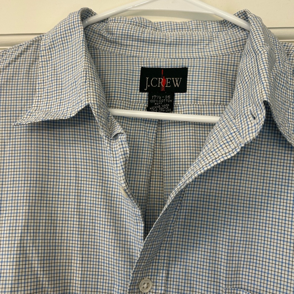 J. Crew Men's Light Blue White and black/ brown Micro-Check Dress Shirt